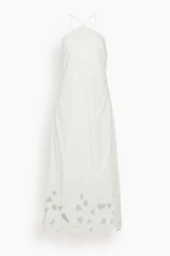 Simone Abstract Embroidered Halter A Line Midi Dress In White