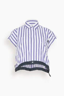 Sacai Thomas Mason / Cotton Poplin Shirt In Purple Stripe