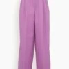 Elastic Waist Pleated Wide Leg Trousers In Grape