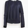 FORTE_FORTE Stretch Heavy Silk Satin Roundneck Shirt In Notte