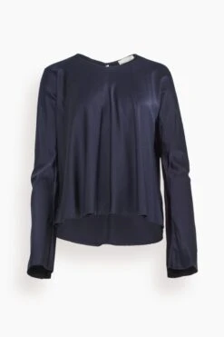 FORTE_FORTE Stretch Heavy Silk Satin Roundneck Shirt In Notte