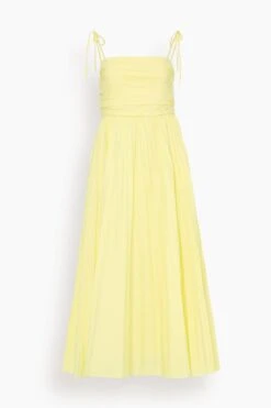 Caroline Pleated Midi Dress In Limoncello