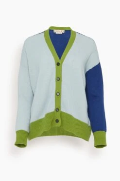 Marni Iconic Cashmere Cardigan In Illusion Blue