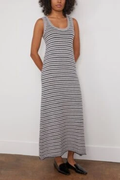 Shenie Dress In Dove Grey/Navy/Cream Stripe -Dries Van Noten Shop 293710 2