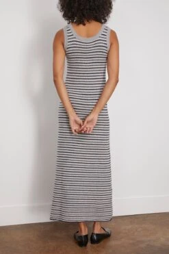 Shenie Dress In Dove Grey/Navy/Cream Stripe -Dries Van Noten Shop 293710 3
