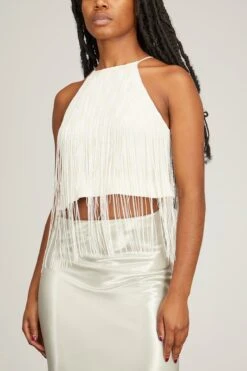PROENZA SCHOULER Graphic Beaded Fringe Embroidered Top In White Multi -Dries Van Noten Shop 294057 2