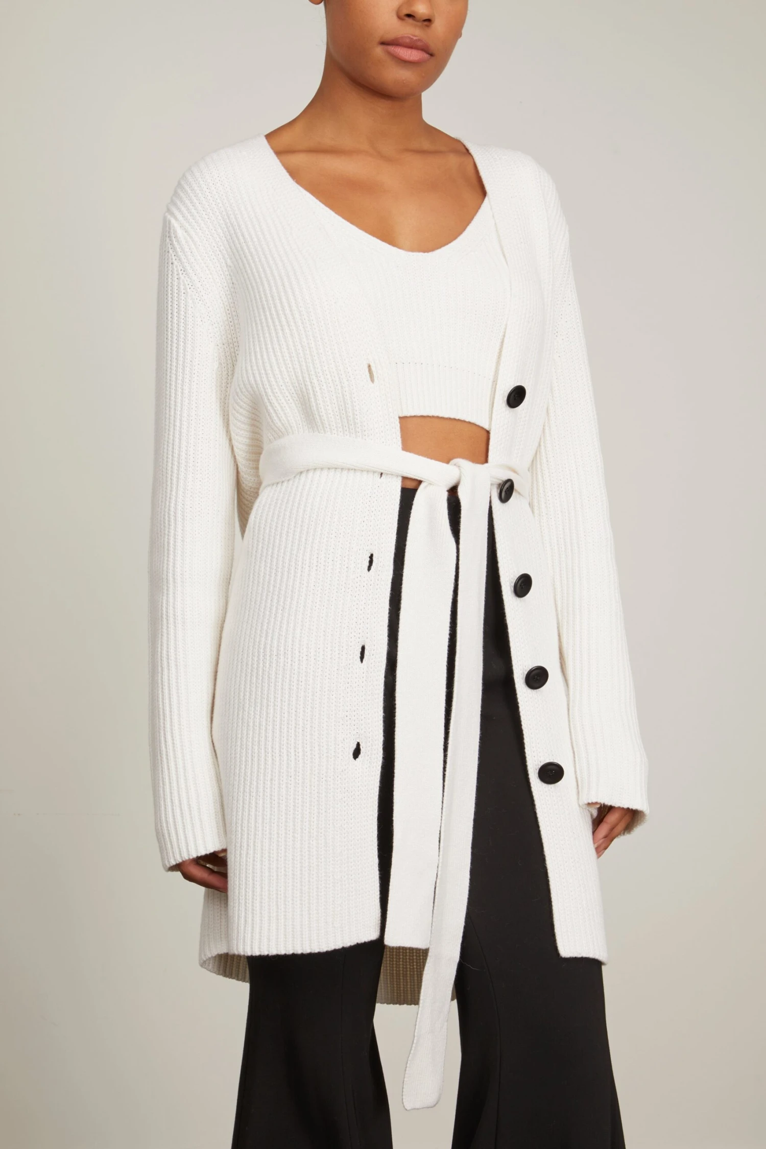 Ribbed Cotton Button Sweater In Off White 3 Ribbed Cotton Button Sweater In Off White - Image 3