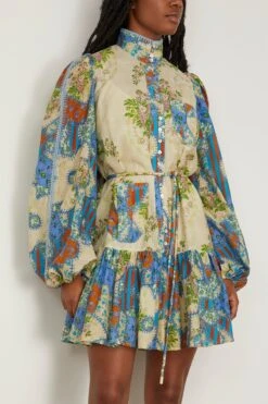 Skye Patchwork Mini Dress In Cornflower -Dries Van Noten Shop 297724 2