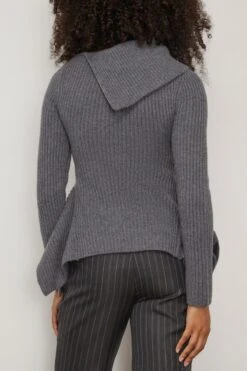 Keyara Foldover Collared Sweater In Charcoal Melange -Dries Van Noten Shop 298135 3