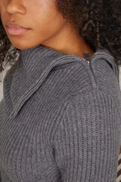 Keyara Foldover Collared Sweater In Charcoal Melange -Dries Van Noten Shop 298135 4