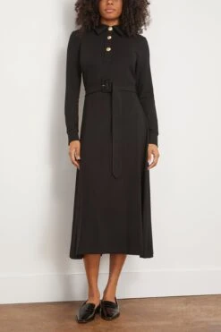 Long Sleeve Shirtdress In Black -Dries Van Noten Shop 301541 2