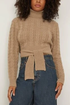 MM6 Maison Margiela Cable Knit Cropped Sweater In Beige -Dries Van Noten Shop 307504 2