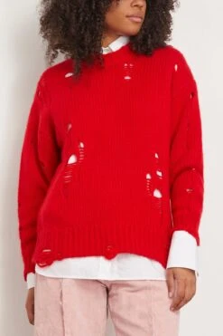 R13 Distressed Oversized Sweater In Red Cashmere -Dries Van Noten Shop 311295 2