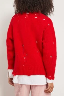 R13 Distressed Oversized Sweater In Red Cashmere -Dries Van Noten Shop 311295 3