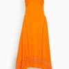Valeria Scarf Embroidered Handkerchief Midi Dress In Tangelo