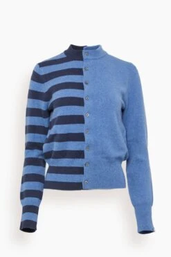 Little Game Paneled Contrast Cardigan In Denim/Ocean