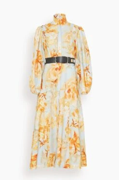 Nellie Midi Dress In Camellia Print In Apricot