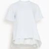 Sacai Cotton Poplin Mix Cotton Jersey T-Shirt In White
