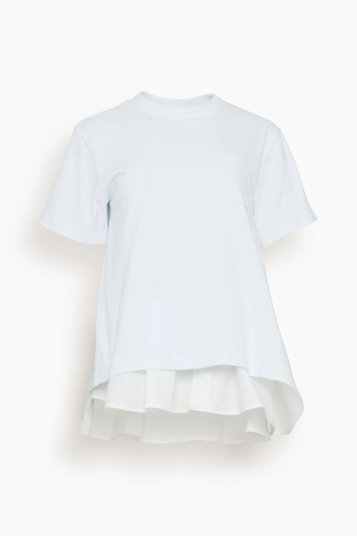 Sacai Cotton Poplin Mix Cotton Jersey T-Shirt In White 1 Sacai Cotton Poplin Mix Cotton Jersey T-Shirt In White