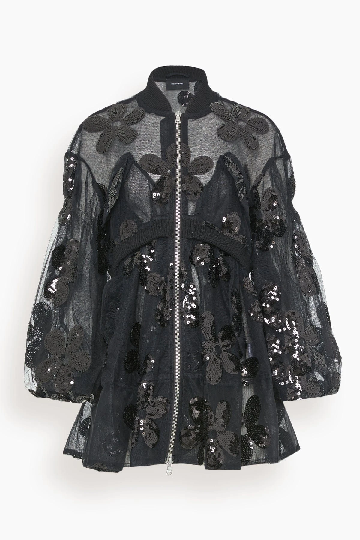Simone Rocha Long Puff Sleeve Zip-Up Bomber Coat In Black 1 Simone Rocha Long Puff Sleeve Zip-Up Bomber Coat In Black