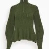 Susanna Long Sleeve Polo In Moss