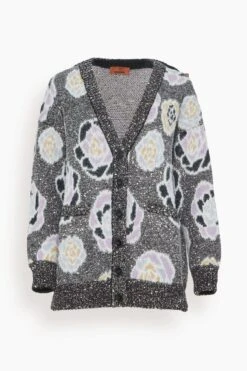 Missoni Maxi Cardigan In Rose Sequins Black/Pink/Blue