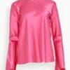 Long Sleeve Silk Blouse In Pink Pepper