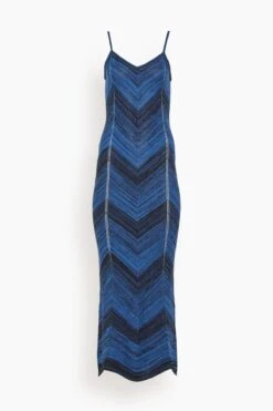 Marled Stripe Knit Maxi Dress In Cerulean/Black
