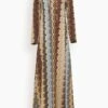 Missoni Kaftan Dress In Multi Zigzag On Brown Base