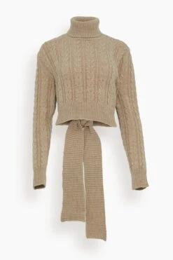 MM6 Maison Margiela Cable Knit Cropped Sweater In Beige