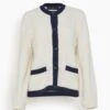 Belvedere Cardigan In Ivory/Navy Trim