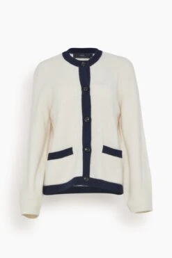 Belvedere Cardigan In Ivory/Navy Trim