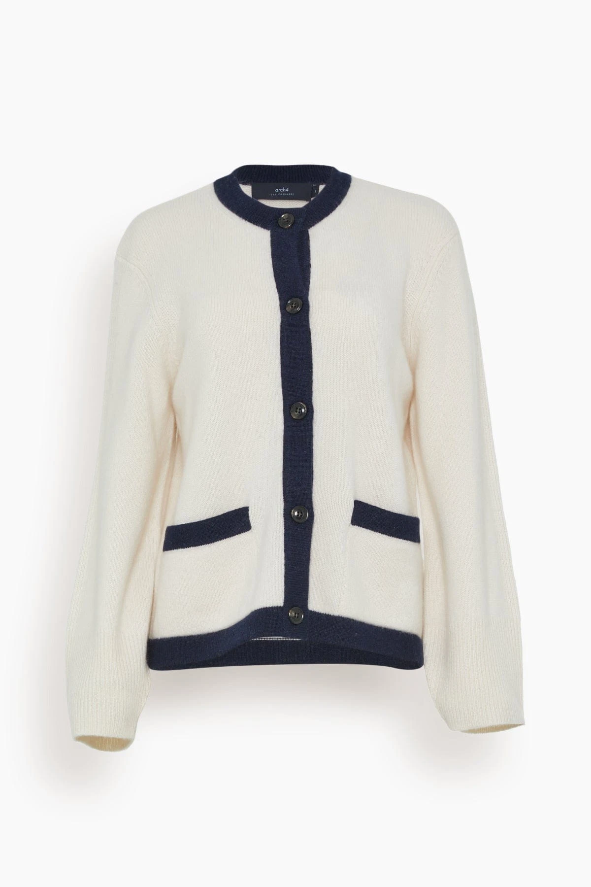 Belvedere Cardigan In Ivory/Navy Trim 1 Belvedere Cardigan In Ivory/Navy Trim