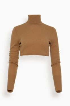 Brie Cropped Turtleneck In Camel Melange