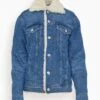 Trucker Jacket Lined With Synthetic Fur In Used Blue