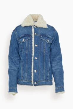 Trucker Jacket Lined With Synthetic Fur In Used Blue