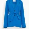Cotton Linen Blazer In Cerulean