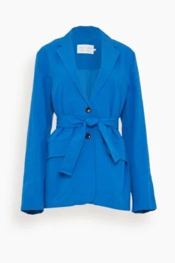 Cotton Linen Blazer In Cerulean