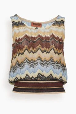 Missoni Top In Multi Zigzag On Brown Base