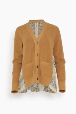 Sacai Bandana Print Knit Cardigan In Beige