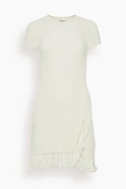 Demitria Crewneck Mini Dress With Wrap Tie In Natural White