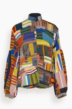 Patchwork Blouson Sleeve Shirt In Multicolor
