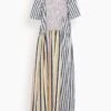 Long Dress In White Base Black Stripe