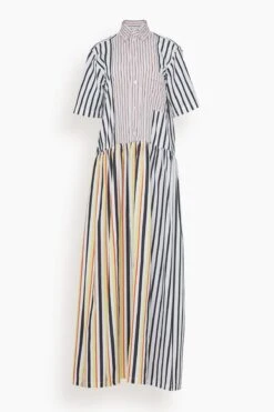 Long Dress In White Base Black Stripe
