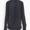Toteme Drape-Front Shirt In Navy