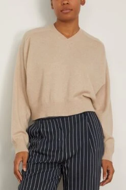 Emsalo V Neck Sweater In Cream Melange 6 Emsalo V Neck Sweater In Cream Melange -Dries Van Noten Shop LoulouStudio EmsaloVNeckSweaterinCreamMelange 2