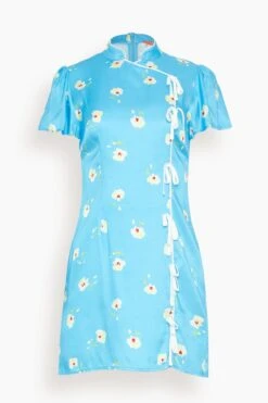 Harlow Mini Dress In Blue Vintage Pansy Print