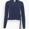 ALLUDE Wrap Cardigan In Navy
