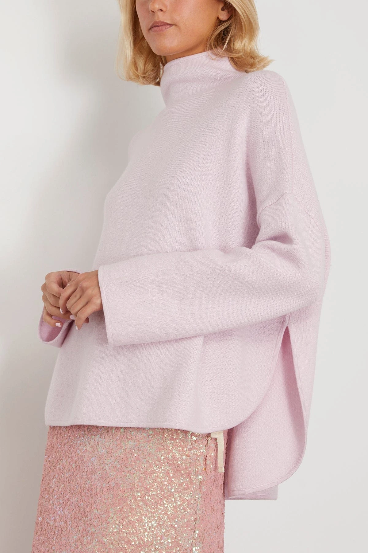 ALLUDE Mock Sweater In Soft Rose 3 ALLUDE Mock Sweater In Soft Rose - Image 3