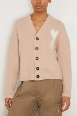 Off White ADC Cardigan In Powder Pink/Ivory -Dries Van Noten Shop ami OffWhiteADCCardiganinPowderPinkIvory 2